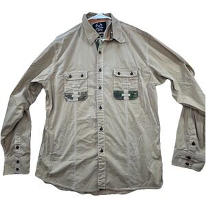 Realtree Austin Season‎ Khaki & Camo Long Sleeve Button-up Shirt Mens XL